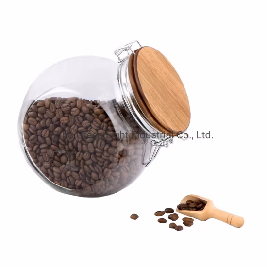 Pot en verre hermétique/pot de stockage en verre/pot en verre à biscuits/pot alimentaire/boîte alimentaire en verre avec couvercle et cuillère en bois d'acacia