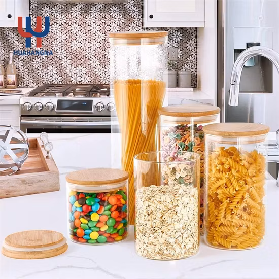 Bocal en verre, bocal alimentaire, récipients de stockage des aliments en verre, pot de stockage en verre avec couvercles hermétiques en bambou, boîtes en verre de cuisine pour café, farine, sucre, bonbons, biscuits