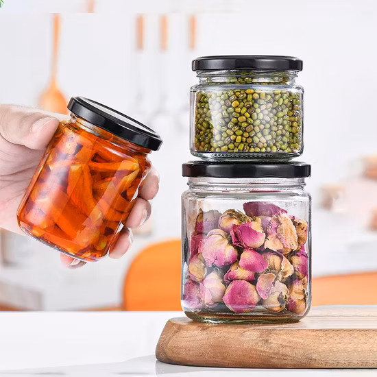 Pots de cornichons de stockage en verre ronds hermétiques avec couvercles profonds en métal