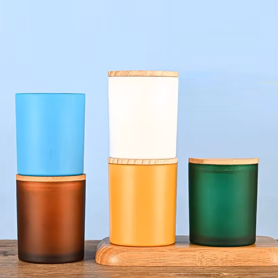 Commerce de gros 6oz 8oz 315ml tasse de bougie en verre ronde bouteille de bougie en verre récipient de bougie en verre pot de canlde en verre avec couvercle en bambou d'étanchéité pour la fabrication de bougies