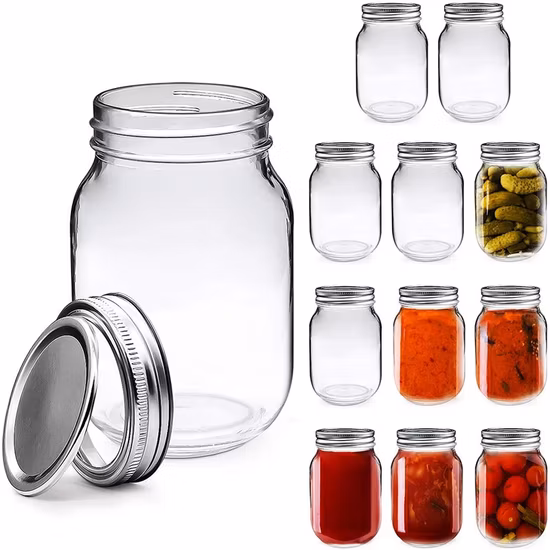 Pot Mason en verre avec couvercle à vis, personnalisé, 8oz, 16oz, 32oz, 1L, 1000ml, large bouche, jus de confiture, gelée de miel
