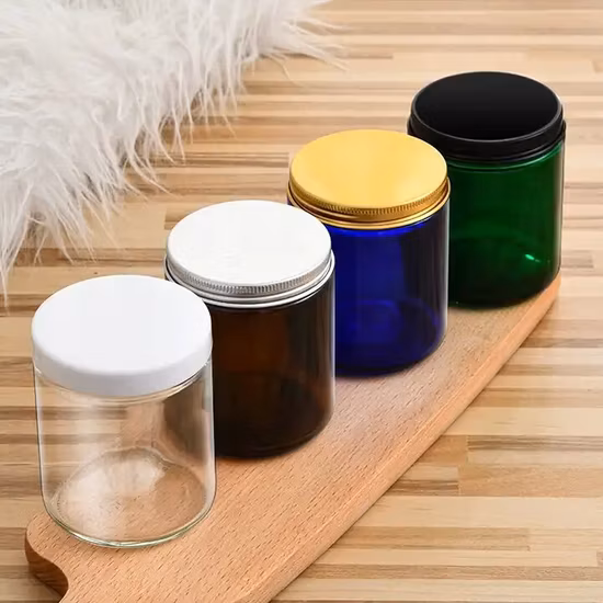 Vide 100ml 250ml 8oz Pot de bougie en verre rond ambre avec couvercle en métal Pot en verre de bougie de 9oz